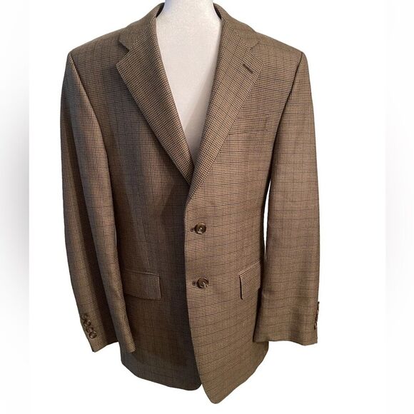 Ralph Lauren Pure New Wool Mens Sport Jacket Canada Brown Tartan Place Size 39R - Picture 1 of 12